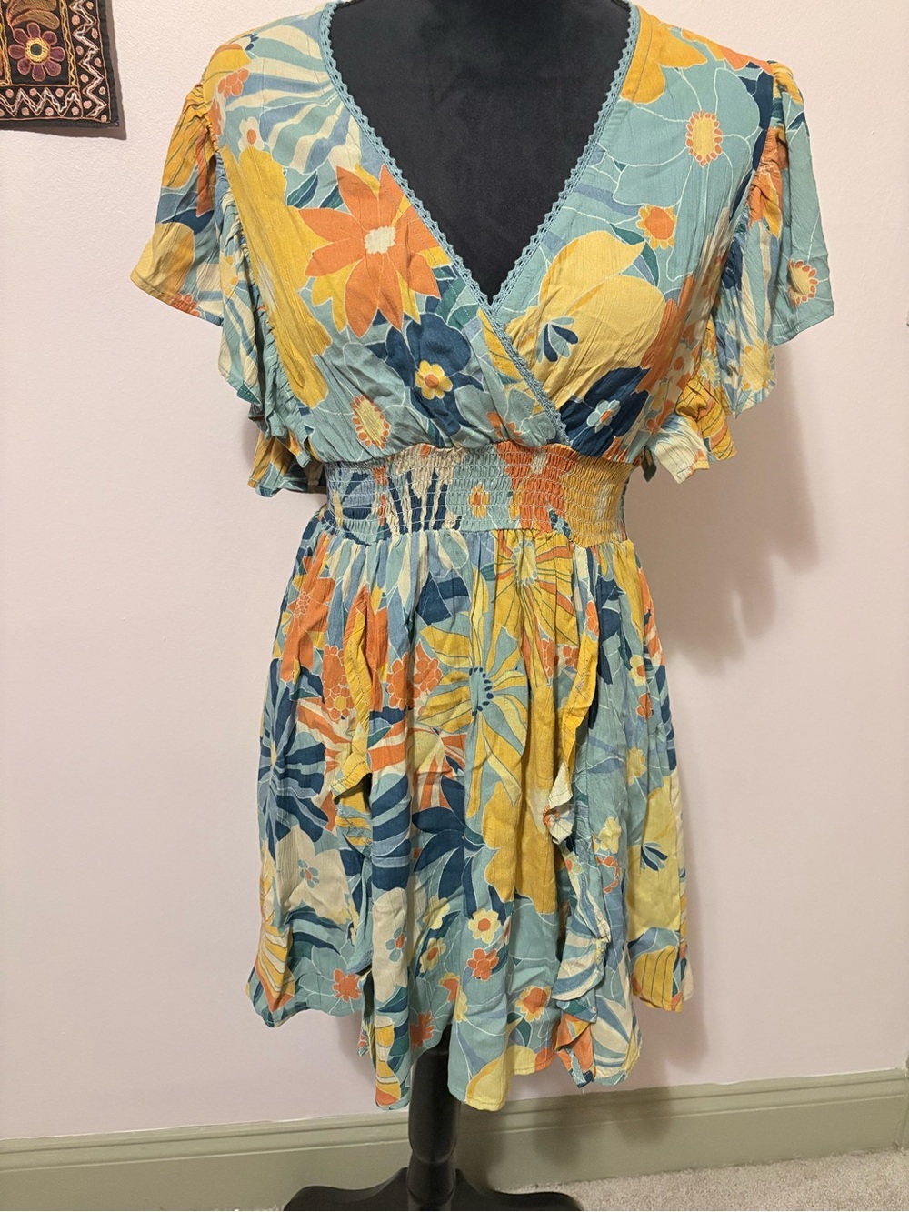 Angie | Floral V-Neck Smocked Waist Mini Dress
